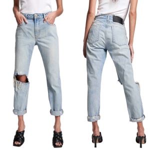 One Teaspoon Awesome Baggies Ripped Jeans High Waist SZ 25 Bleached Kansas Blue